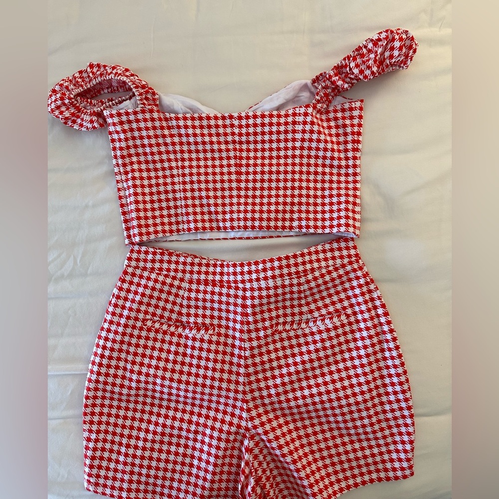 LPA Edetta Short & Top Set in Red Houndstooth Gingham Summer Set - Picture 4 of 4
